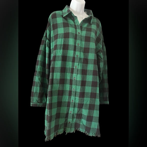 Dress-Green Plaid Button-Up Risen Dress- Large, fits generously - Picture 1 of 4